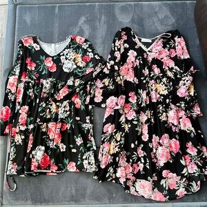 Floral Dress Set - Black and Pink